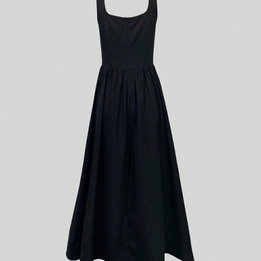 Black Elegant Women's Sleeveless V-Neck Ruffled Waist Fitted Mini Dress - Picture 2 of 4